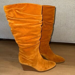 Salvatore Ferragamo orange Suede Wedge Boots